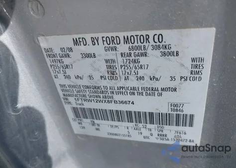 2008 Ford F-150 60Th Anniversary/Fx2/Xl/Xlt from USA, damaged, VIN 1FTRW12WX8FB36674